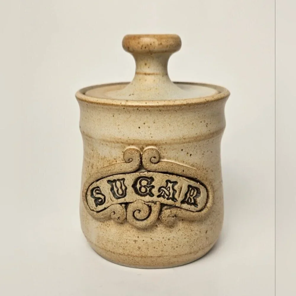 Vintage Set Of Cream Jug & Sugar Pot - Toffee Brown Stoneware Ceramic Pottery